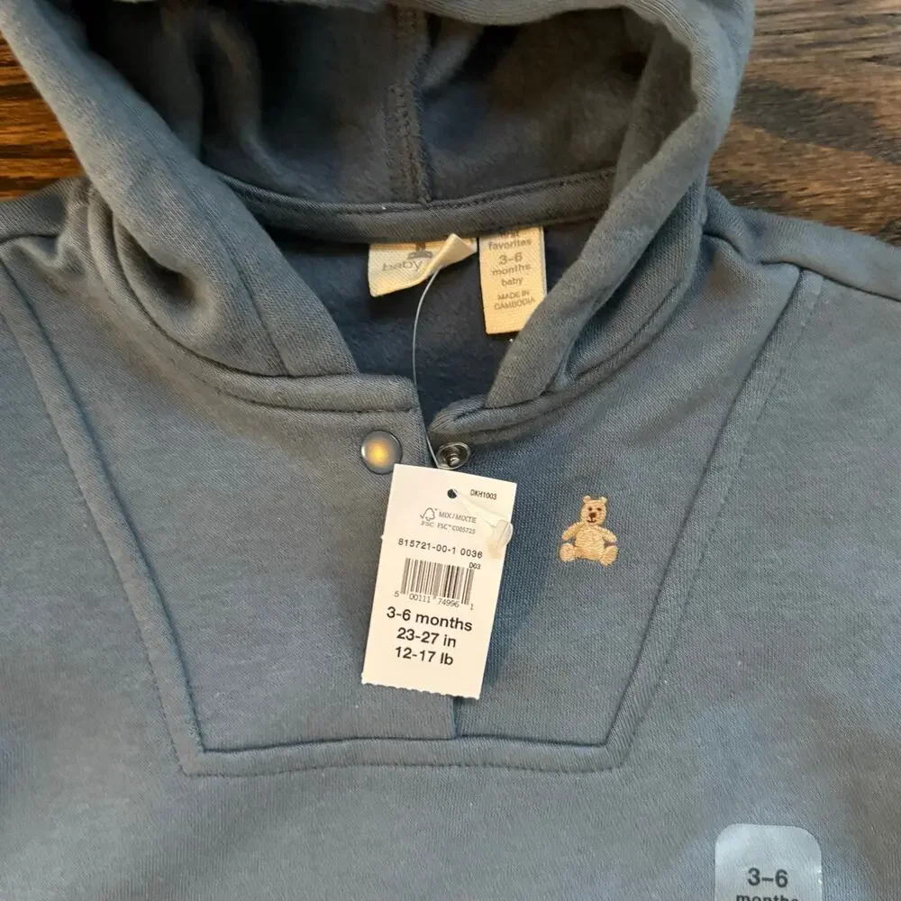 NWT Baby Gap Blue Henley Hoodie One-Piece | 3-6 Months